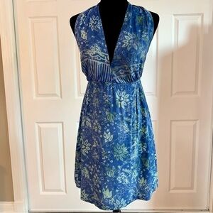 Phylipa Handmade Blue Floral Batik Halter Top Dress